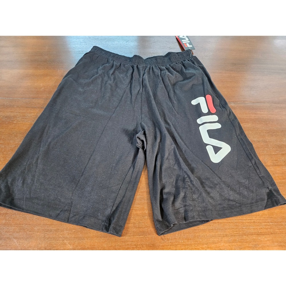 Fila Athletic Shorts Mens 1XL Black Cotton Jersey Elastic Waist Big Logo